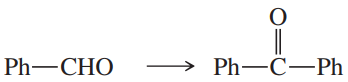 Schematic showing the conversion of benzaldehyde to a ketone with phenyl groups on both sides.