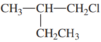 Structural formula of an alkyl halide showing a chlorine atom attached to a carbon chain with methyl and ethyl groups.