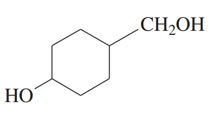 Chemical structure of a cyclohexanol molecule, showing a hydroxyl group (OH) and a CH2OH group.