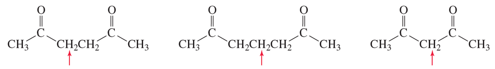 Chemical structures showing three compounds with red arrows indicating the hydrogen atoms to rank by acidity.