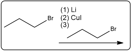 Grignard reaction mechanism with alkyl halides and reagents Li and CuI.