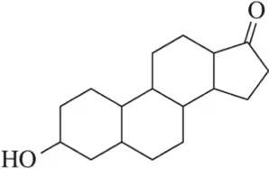 Chemical structure of a molecule with a hydroxyl group and a carbonyl group, illustrating potential stereoisomers.