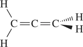 Structural representation of a molecule with three carbon atoms connected by double bonds, with hydrogen atoms attached.