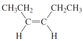 Structural formula of a compound showing a double bond between two carbon atoms, with attached alkyl groups.