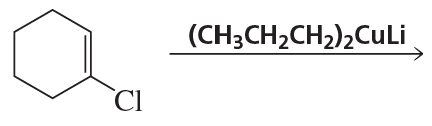 Chemical reaction diagram showing a chlorobenzene compound reacting with a lithium cuprate reagent.