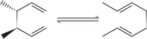 Chemical reaction diagram showing two structures with a double-headed arrow indicating equilibrium.