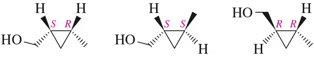 Structural representations of stereoisomers with specific configurations labeled as S and R.