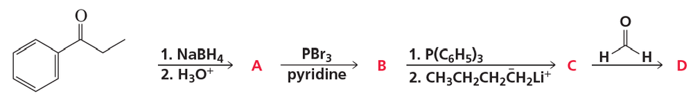 Diagram showing the conversion of a carboxylic acid to an acid chloride with labeled reaction steps A-D.