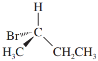 Structural formula of a chiral carbon atom with attached groups, indicating R and S configurations.