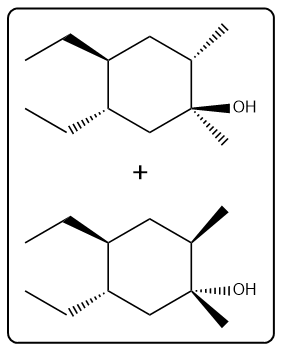 Product of the reaction with NaHSO3 and H2O, showing hydroxyl groups on the compound.