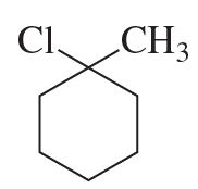 Chemical structure of a cyclohexane with a chlorine atom and a methyl group, illustrating an E1 reaction scenario.