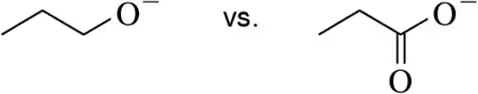 Comparison of two chemical structures with negatively charged oxygen atoms, indicating reactivity of nucleophiles.