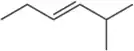 Chemical structure of 2-methylpent-2-ene, showing carbon backbone with a double bond and methyl group branching.