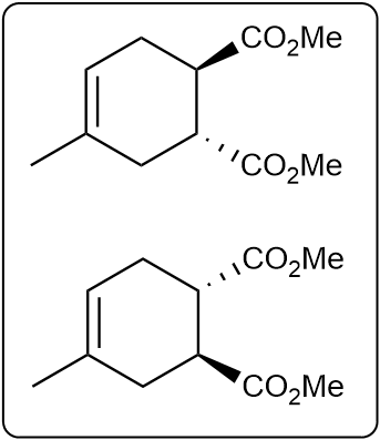 Alternative product structures from the Diels-Alder reaction with substituents labeled.