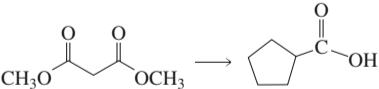 Chemical reaction diagram showing the synthesis of a compound from given starting materials, including structural formulas and arrows.