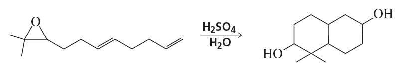 Chemical reaction diagram illustrating epoxide reactions with reactants, catalysts, and products labeled.