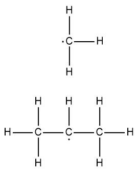 Lewis structure of the secondary radical with a free electron on carbon.