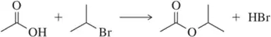 Chemical reaction showing the interaction of hydroxide and bromine, resulting in a product and hydrogen bromide.