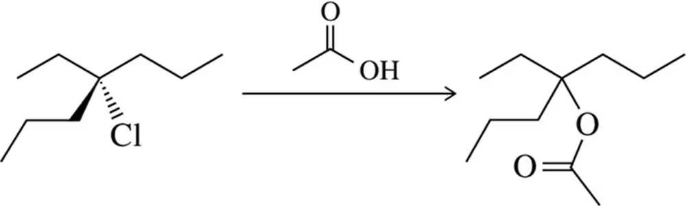 Chemical structure diagram illustrating a substitution reaction with chlorine and hydroxyl groups.