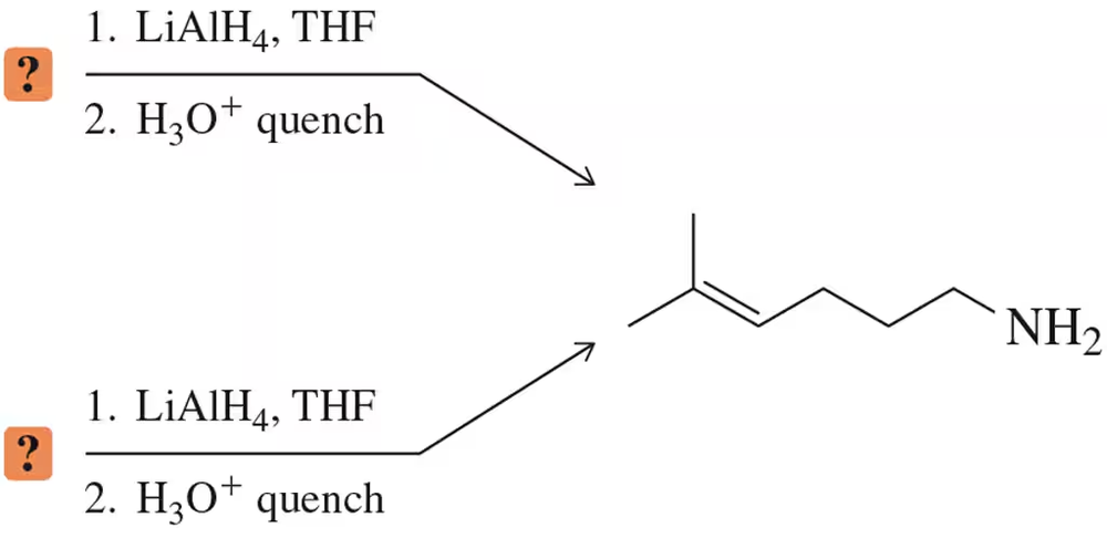 Reduction of two carboxylic acid derivatives with LiAlH₄ to form an amine with a branched alkene chain.