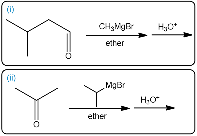 Two methods to prepare a secondary alcohol using Grignard reagents and aldehydes.