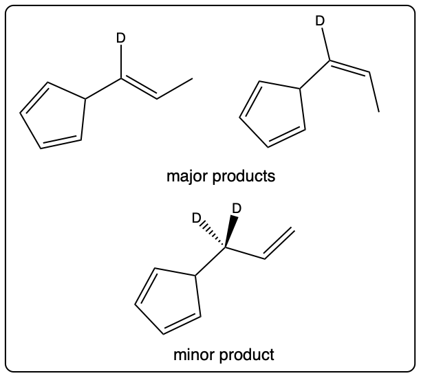 E1 reaction mechanism with carbocation and possible product structures.