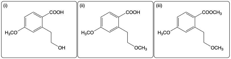 Three reaction products from Williamson Ether Synthesis with varying NaH and CH3I equivalents.