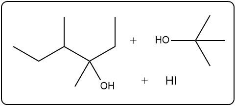 Ether cleavage reaction with HI and hydroxide as reactants.