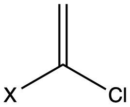 Molecular structure with double bond at chiral center X and chlorine substituent.
