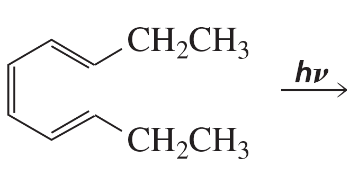 Chemical structure showing a conjugated system with ethyl groups, indicating a photochemical reaction with light energy.