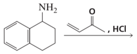 Chemical reaction diagram showing an amine and a carbonyl compound with HCl, indicating a conjugate addition process.