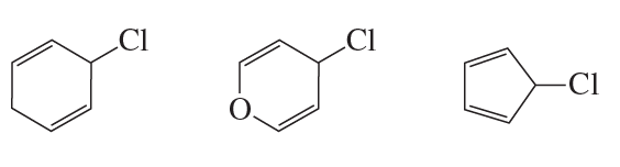 Chemical structures of three chlorinated compounds for ranking reactivity in an SN1 reaction.