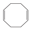 Skeletal structure of a benzene ring, showing its hexagonal shape with alternating double bonds.