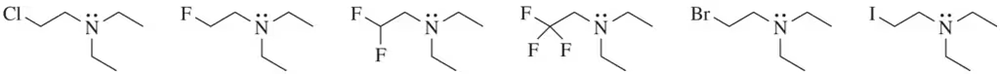 Chemical structures of six amines, labeled for ranking their basicity from strongest to weakest.