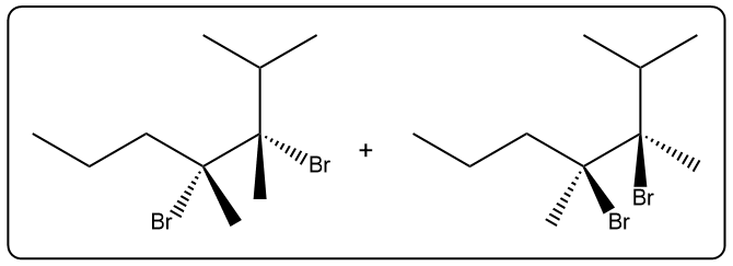 Final products of halogenation reaction with stereochemistry indicated.
