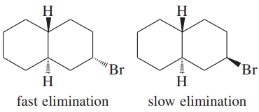 Two stereoisomers of bromodecalin, labeled for fast and slow elimination reactions with KOH.