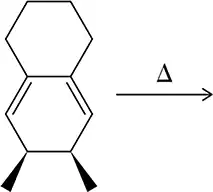 Chemical structure illustrating a ring system with arrows indicating potential conrotatory or disrotatory transitions.