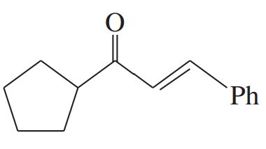 Chemical structure illustrating a condensation reaction with a carbonyl group and a phenyl group.