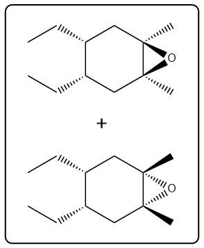 Reaction products of alkene with mCPBA, showing epoxide formation.