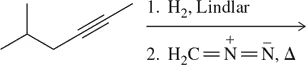 Chemical reaction diagram showing reactants and conditions for predicting product formation involving hydrogenation and carbene.