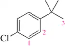 Chemical structure of chlorobenzene with numbered carbons for NMR analysis: 1, 2, and 3.