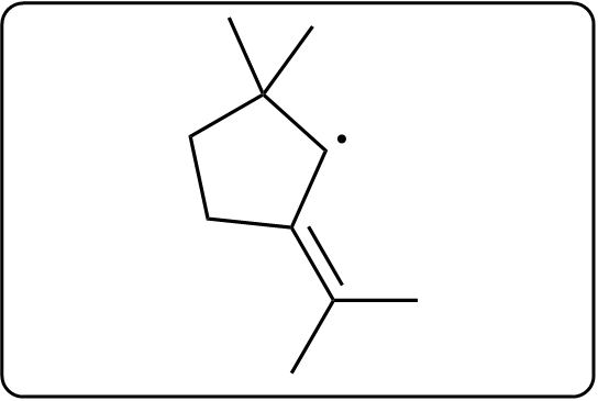 Chemical structure highlighting a radical site in a compound.