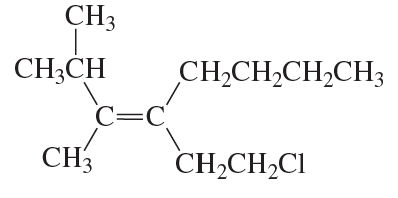 Structural diagram of a compound showing carbon double bond with various substituents for E/Z configuration analysis.