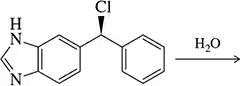Chemical structure showing a nitrogen compound with a chlorine atom and water as a reactant for substitution reactions.