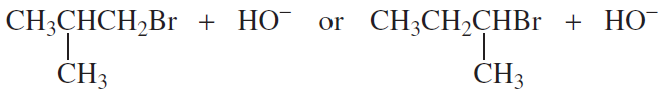 Chemical structures illustrating two SN2 reaction scenarios with bromine and hydroxide ions.
