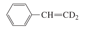 Chemical structure of a deuterated alkene with a phenyl group, illustrating acid-catalyzed hydration.