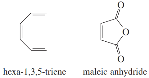 Structural formulas of hexa-1,3,5-triene and maleic anhydride, labeled beneath each compound.