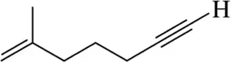 Chemical structure of a hydrocarbon with a triple bond and a branch, used for calculating degrees of unsaturation.
