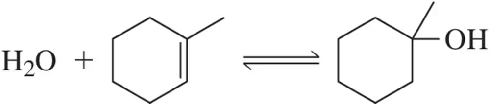 Chemical reaction diagram showing water and a hexagonal structure converting to a hexagonal structure with an OH group.