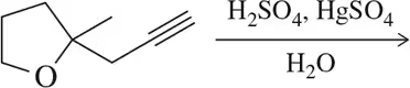 Chemical structure showing an aldehyde/ketone synthesis with reagents and water as a product.